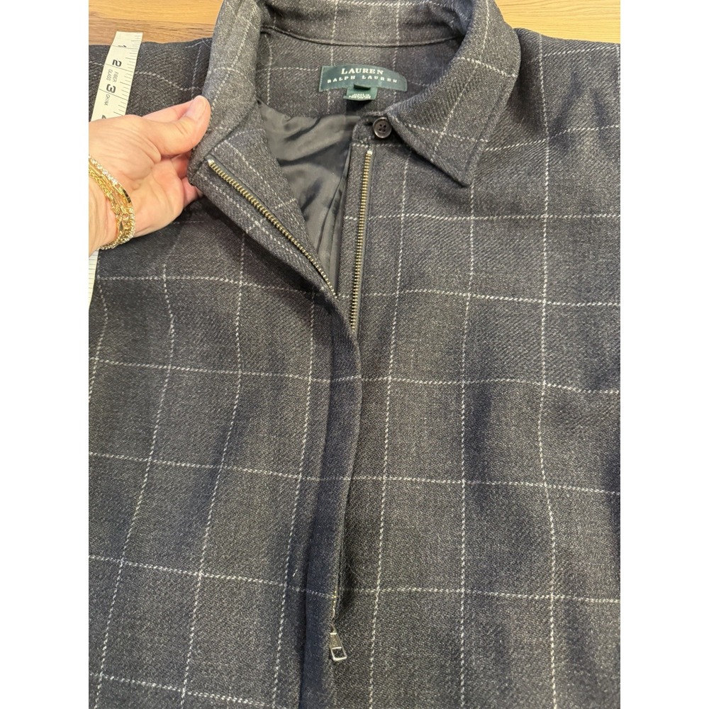 Lauren Ralph Lauren Womens 20W Lambswool Windowpane Coat Gray Hidden Button - Picture 7 of 13